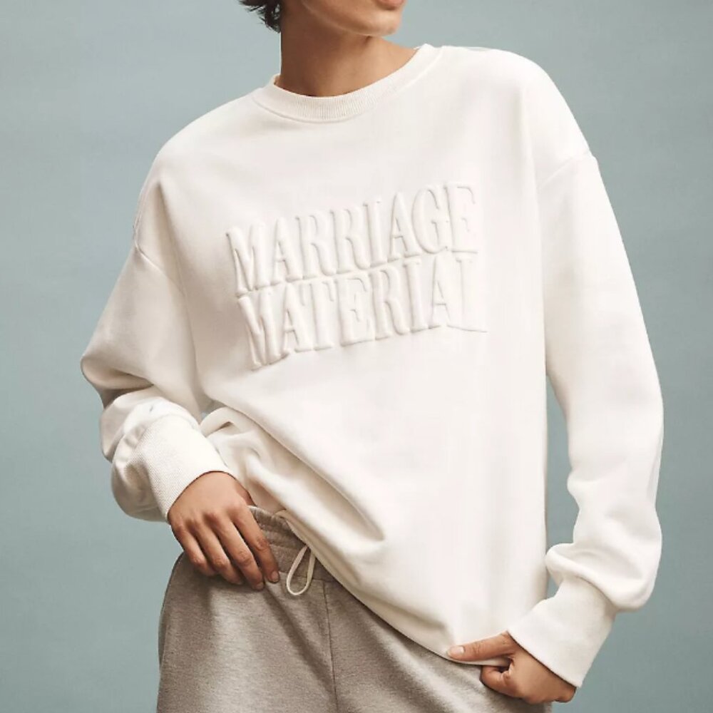 Women's Cream Embossed 'Marriage Material' Sweatshirt